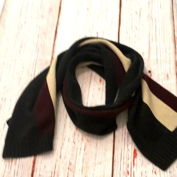 Wool Scarf Striped Maroon Cream Charcoal 5’ - Picture 4 of 7
